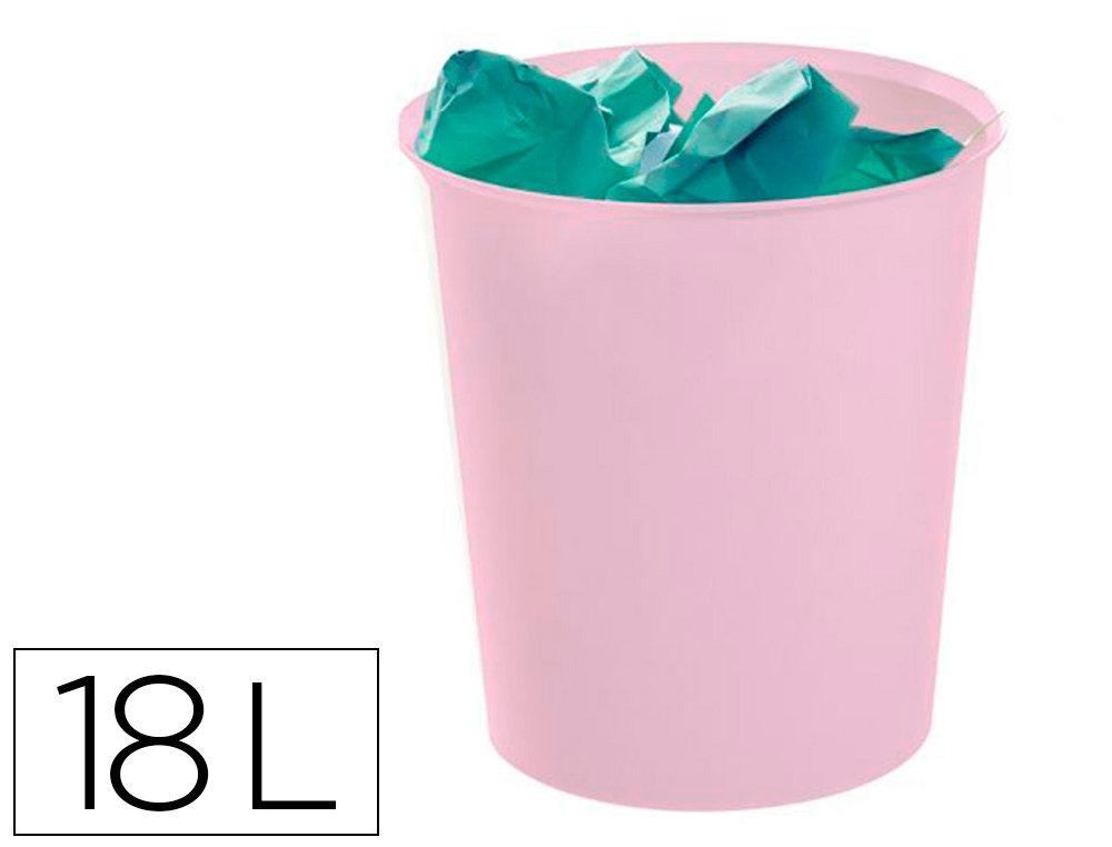 PAPELERA PLASTICO ARCHIVO 2000 ECOGREEN 100% RECICLADA 18 LITROS COLOR ROSA PASTEL