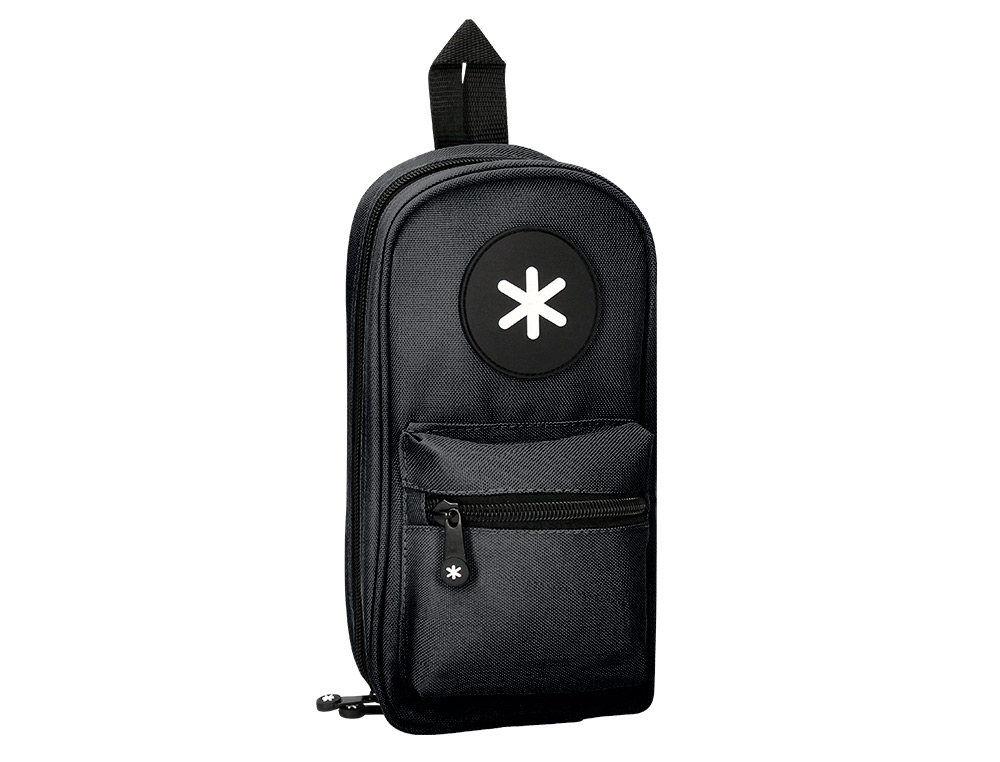 ESTUCHE PORTATODO ANTARTIK FORMA DE MOCHILA CON BOLSILLO Y 4 DEPARTAMENTOS COLOR NEGRO 230X50X120 MM