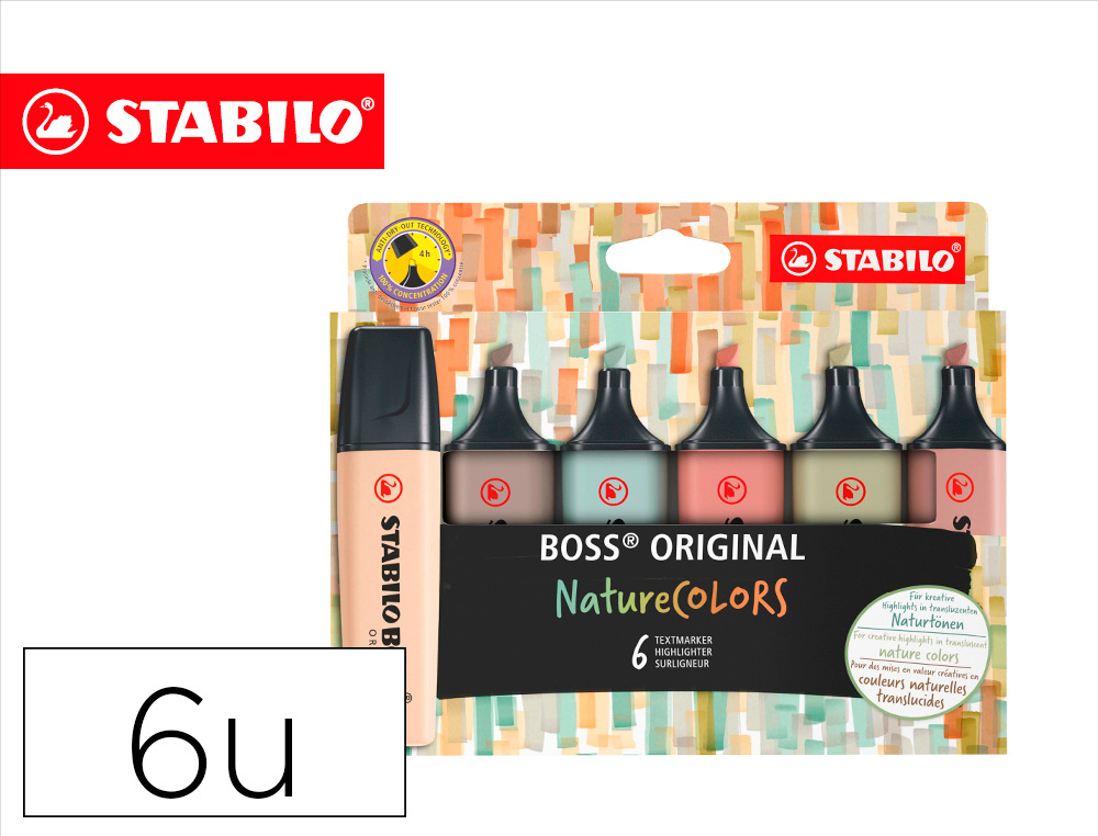 ROTULADOR STABILO BOSS PASTEL FLUORESCENTE 70 NATURE COLORS ESTUCHE DE 6 UNIDADES COLORES SURTIDOS