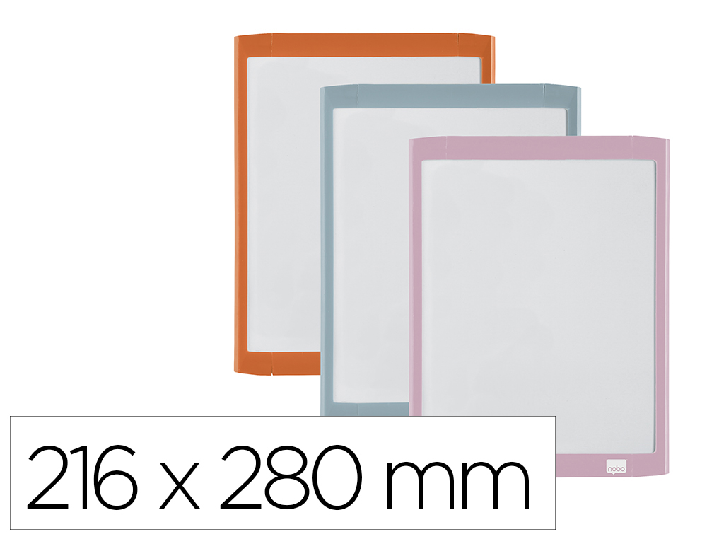 PIZARRA BLANCA NOBO MAGNETICA CON BORRADOR IMAN Y ROTULADOR MARCO COLORES PASTEL SURTIDOS 216X280 MM