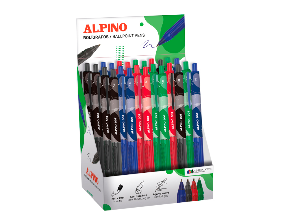 BOLIGRAFO ALPINO DOT TINTA ACEITE EXPOSITOR DE 24 UNIDADES COLORES SURTIDOS