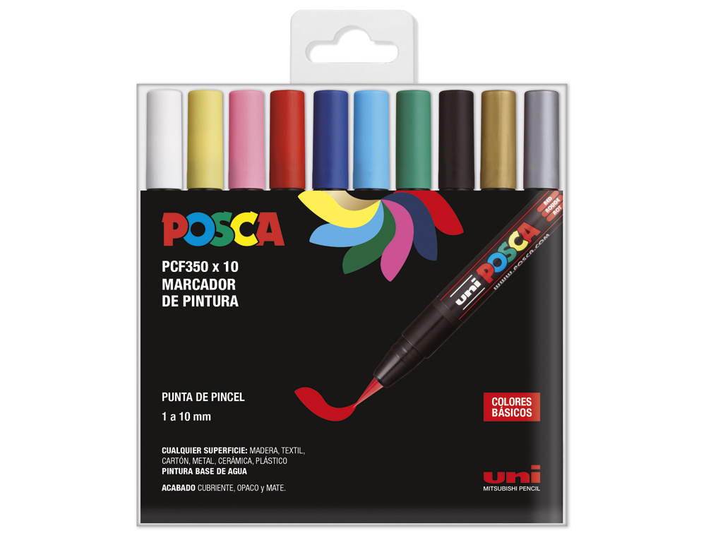 ROTULADOR UNI POSCA PCF-350/10C MARCADOR DE PINTURA PUNTA DE PINCEL BLISTER DE 10 UNIDADES