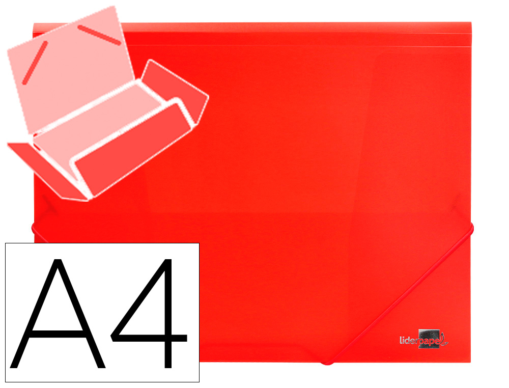 CARPETA LIDERPAPEL GOMAS TRES SOLAPAS POLIPROPILENO DIN A4 COLOR ROJO TRANSLUCIDO