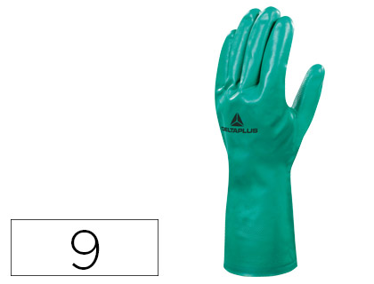 GUANTES DELTAPLUS TRATADO EN NITRILO FLOCADO DE ALGODON ESPECIAL PARA TRABAJOS CON LIQUIDOS QUIMICOS TALLA 9