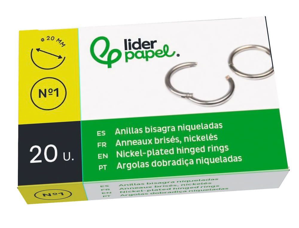 ANILLA BISAGRA LIDERPAPEL NIQUELADA N.1 DIAMETRO 20 MM CAJA DE 20 UNIDADES