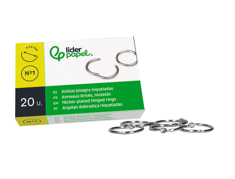 ANILLA BISAGRA LIDERPAPEL NIQUELADA N.1 DIAMETRO 20 MM CAJA DE 20 UNIDADES