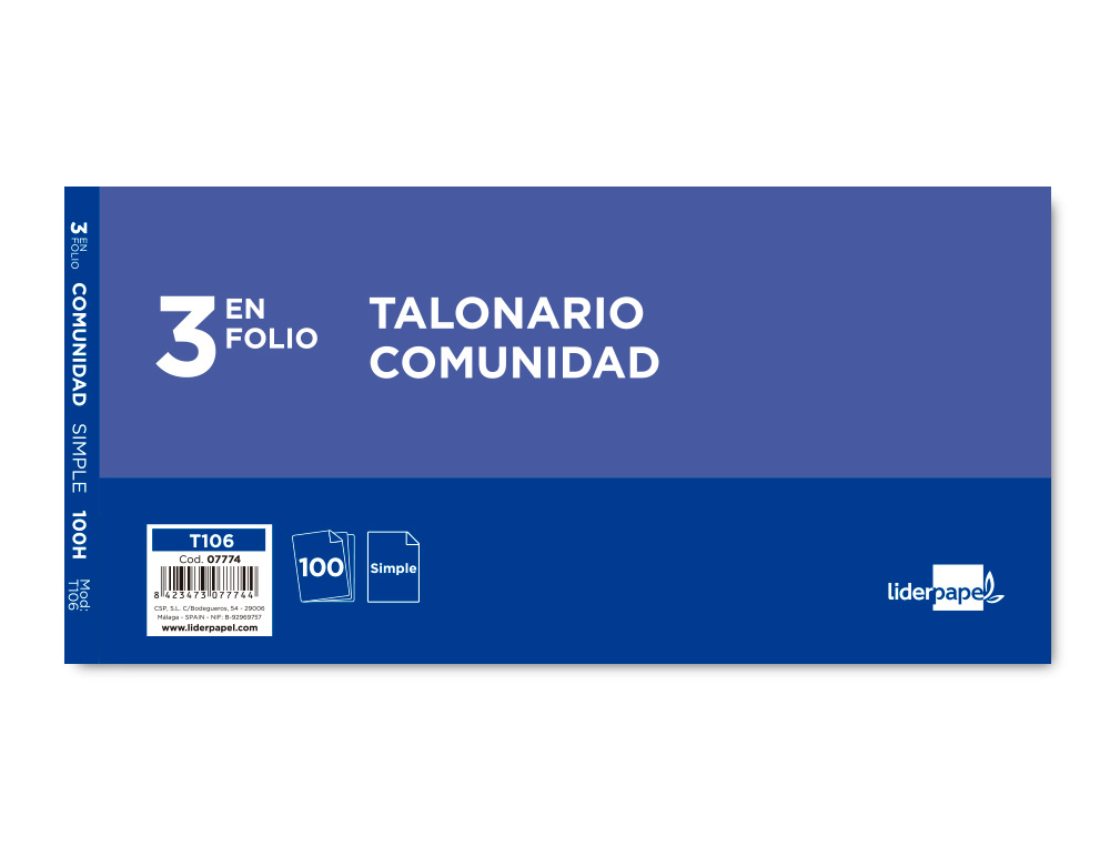 TALONARIO LIDERPAPEL COMUNIDAD TRES EN FOLIO 106 CON IVA