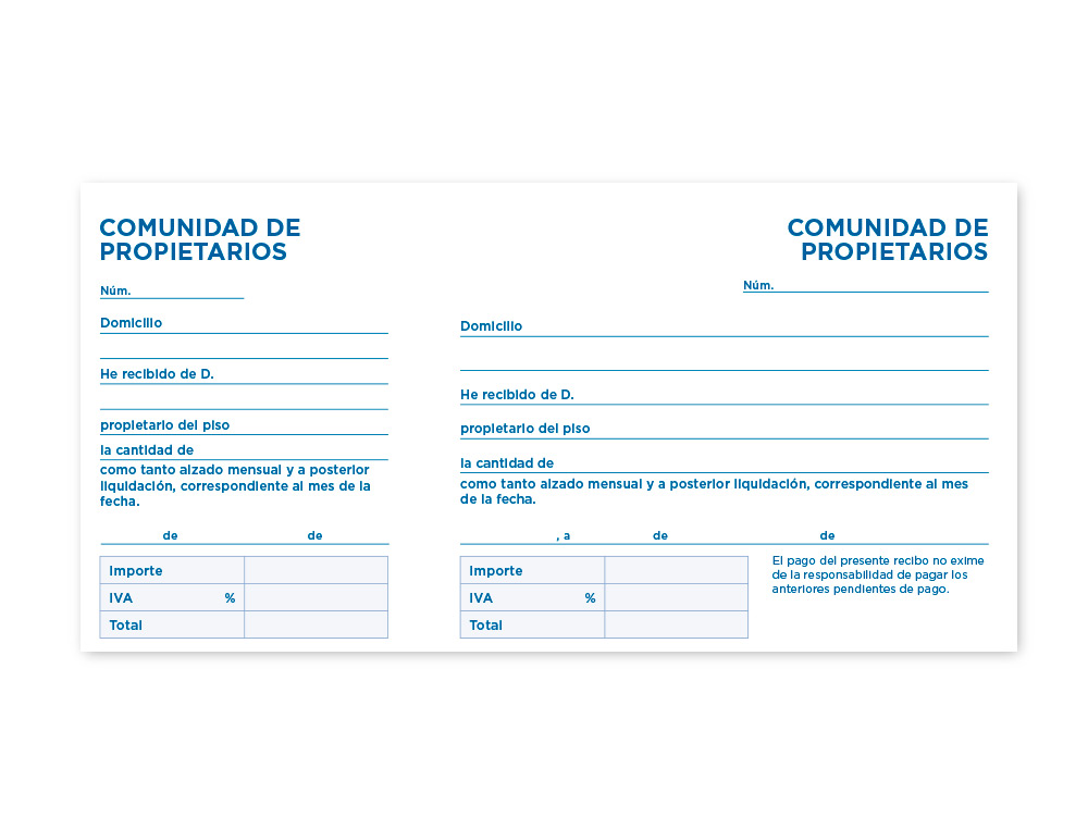 TALONARIO LIDERPAPEL COMUNIDAD TRES EN FOLIO 106 CON IVA