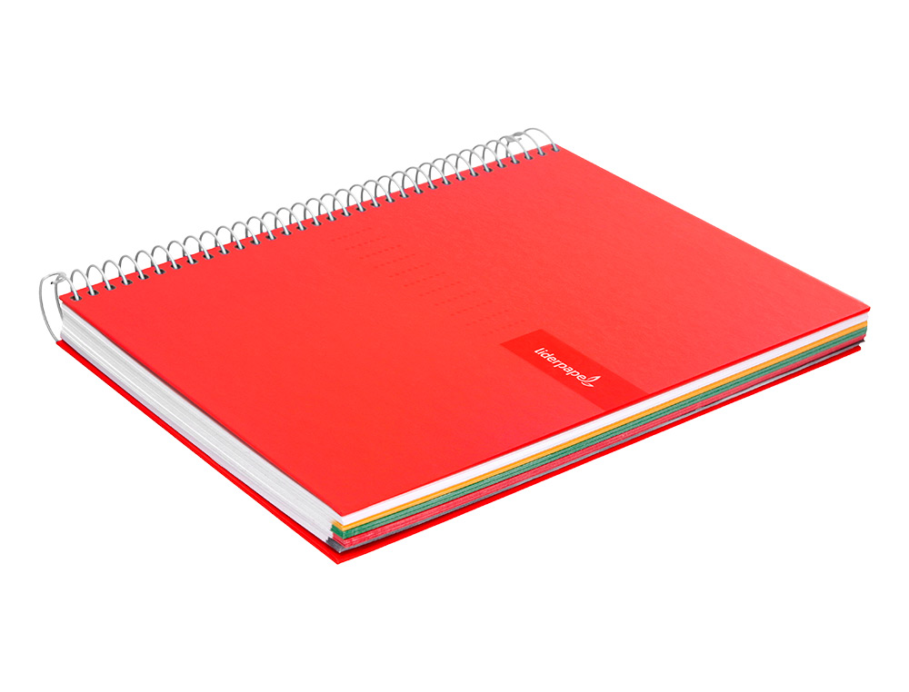 CUADERNO ESPIRAL LIDERPAPEL A4 MICRO CRAFTY TAPA FORRADA 120H 90 GR CUADRO 5MM 5 BANDAS 4 COLORES COLOR ROJO