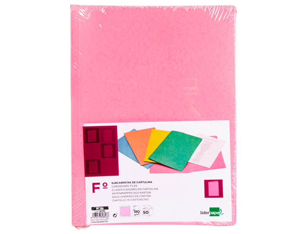SUBCARPETA LIDERPAPEL FOLIO ROSA PASTEL 180G/M2