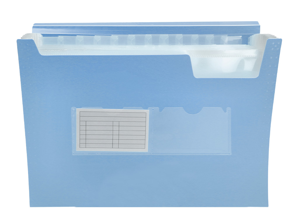 CARPETA LIDERPAPEL CLASIFICADOR FUELLE POLIPROPILENO DIN A4 CELESTE OPACO 13 DEPARTAMENTOS