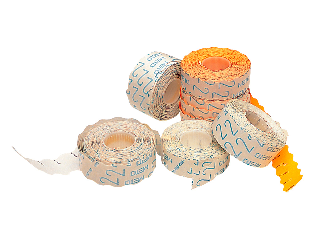 ETIQUETAS METO ONDULADAS 22X12 MM PVP NARANJA FLUOR ADH.2 ROLLO 1500 ETIQUETAS