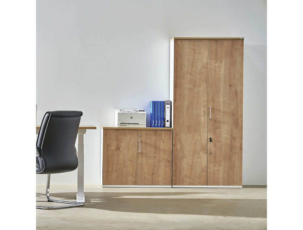 ARMARIO ROCADA CON TRES ESTANTES Y DOS PUERTAS SERIE STORE 156X90X45 CM ACABADO GRIS/BLANCO