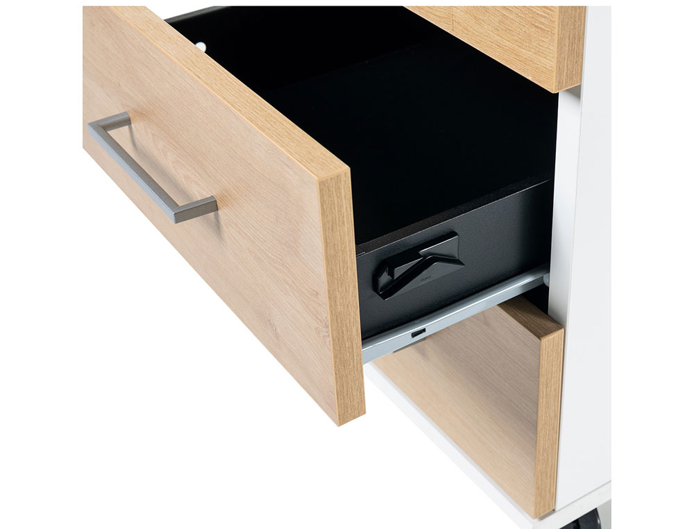 CAJONERA ROCADA CON UN CAJON Y UN CARPETERO SERIE STORE 60X40X60 CM ACABADO GRIS/BLANCO