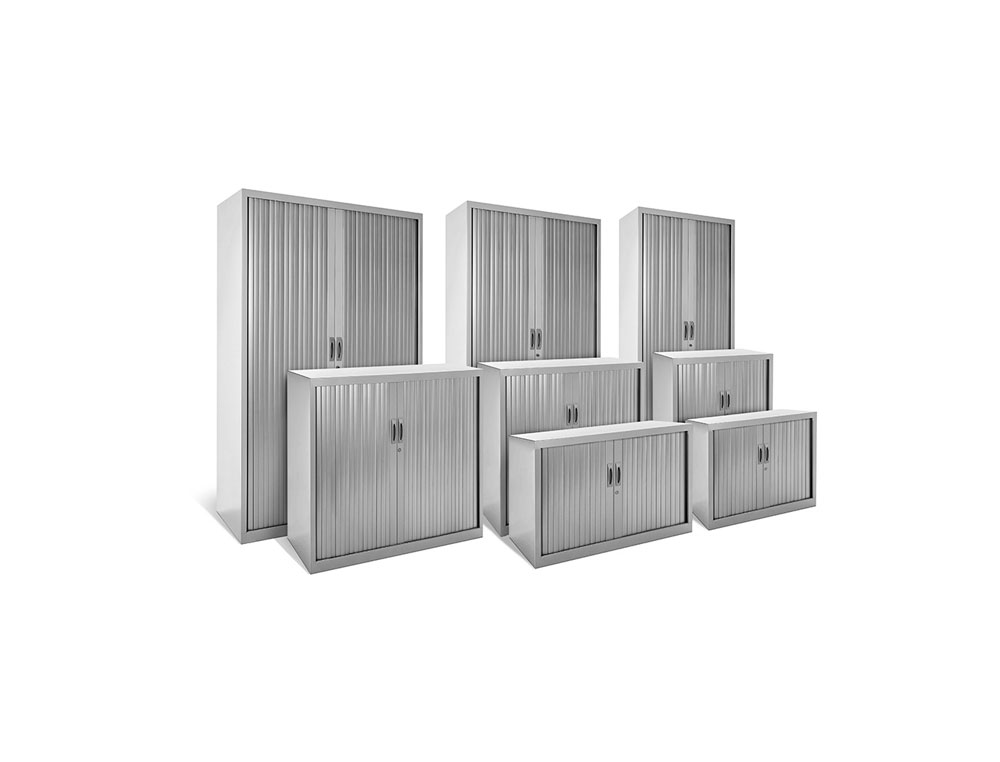 ARMARIO METALICO ROCADA DOS PUERTAS TIPO PERSIANA CON UNA BALDA SERIE STORE 70X80X45 CM ACABADO GRIS/GRIS