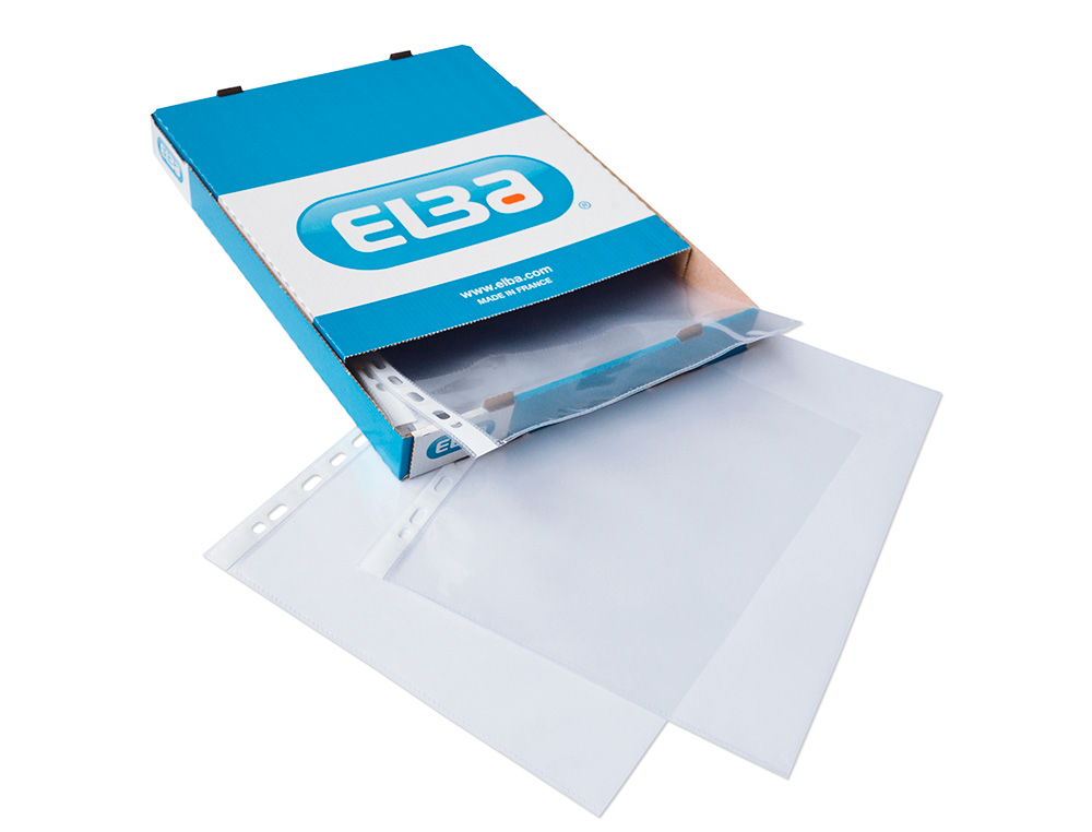 FUNDA MULTITALADRO ELBA STANDARD DIN A4 70 MICRAS CRISTAL CAJA DE 100 UNIDADES