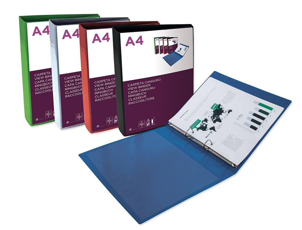 CARPETA LIDERPAPEL CANGURO 2 ANILLAS 25 MM MIXTAS POLIPROPILENO DIN A4 NEGRO OPACO