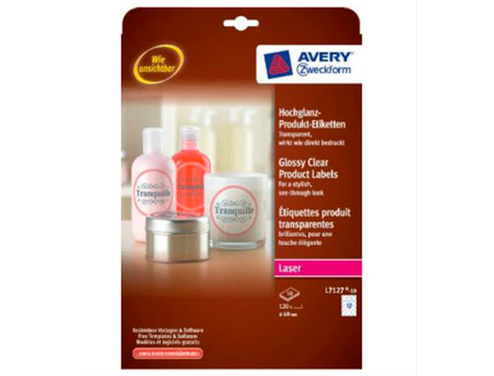 ETIQUETA ADHESIVA AVERY BRILLANTE INVISIBLE REDONDA LASER 60 MM CAJA DE 120 UNIDADES