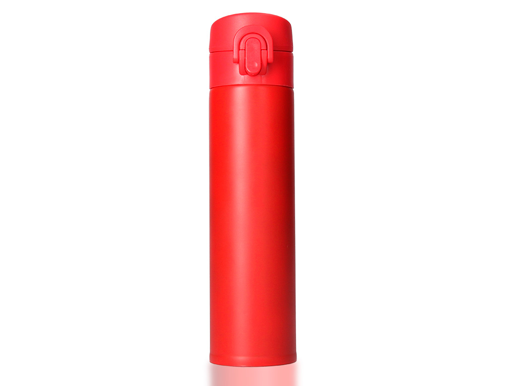 TERMO LIDERPAPEL ACERO INOXIDABLE CON DOBLE COBERTURA Y SISTEMA DE APERTURA FACIL CON BOTON 330 ML