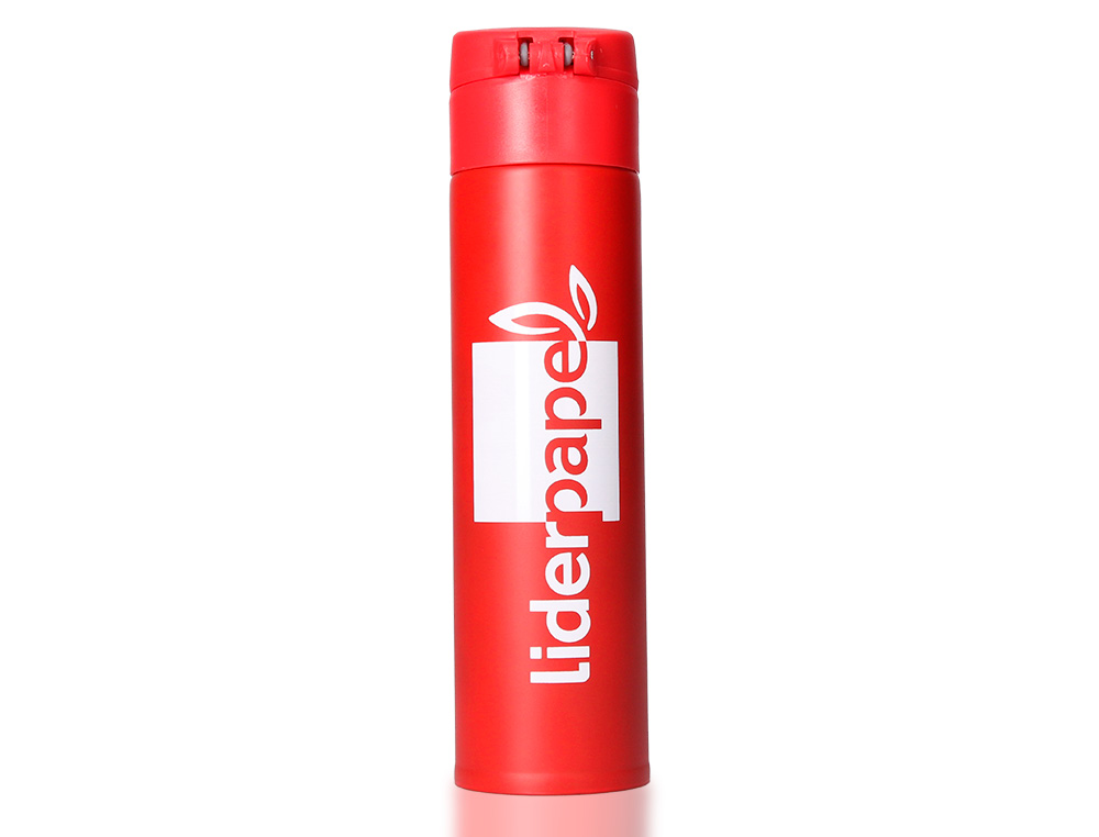 TERMO LIDERPAPEL ACERO INOXIDABLE CON DOBLE COBERTURA Y SISTEMA DE APERTURA FACIL CON BOTON 330 ML
