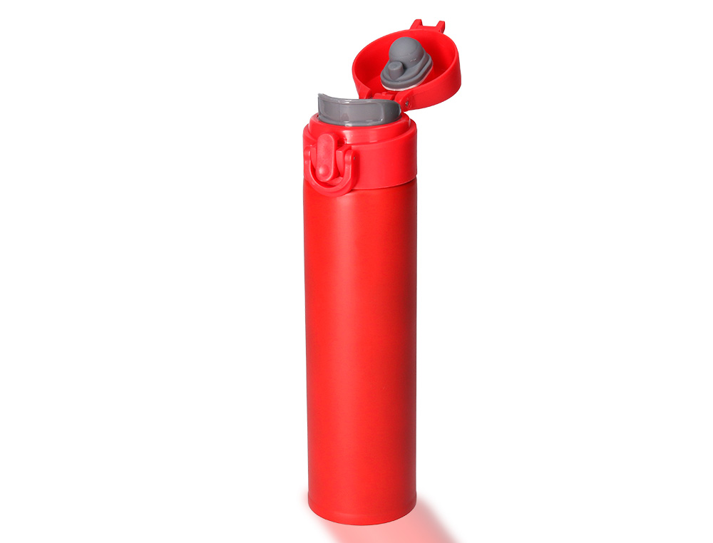 TERMO LIDERPAPEL ACERO INOXIDABLE CON DOBLE COBERTURA Y SISTEMA DE APERTURA FACIL CON BOTON 330 ML