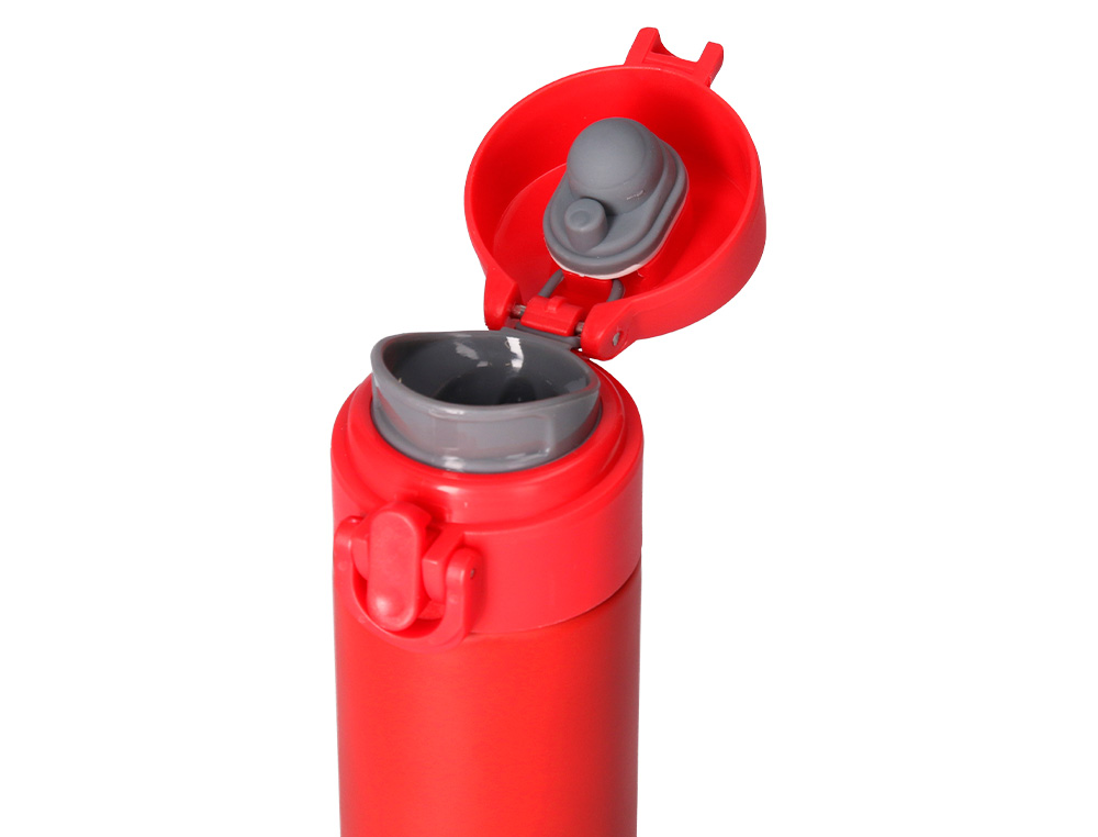TERMO LIDERPAPEL ACERO INOXIDABLE CON DOBLE COBERTURA Y SISTEMA DE APERTURA FACIL CON BOTON 330 ML
