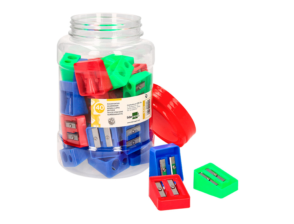 SACAPUNTAS LIDERPAPEL PLASTICO 2 USOS COLORES SURTIDOS
