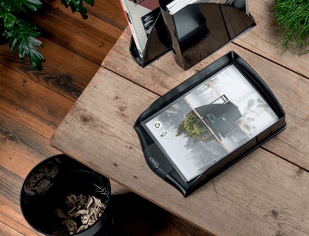 BANDEJA SOBREMESA PLASTICO LEITZ RECYCLE VERTICAL COLOR NEGRO 255X385X70 MM