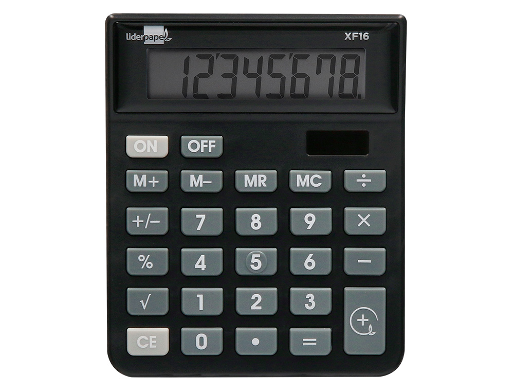 CALCULADORA LIDERPAPEL SOBREMESA XF16 8 DIGITOS SOLAR Y PILAS COLOR NEGRO 127X105X24 MM