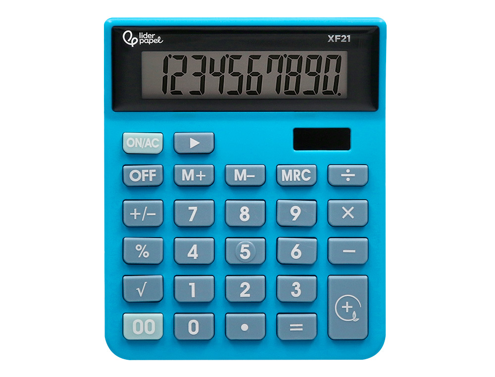 CALCULADORA LIDERPAPEL SOBREMESA XF21 10 DIGITOS SOLAR Y PILAS COLOR AZUL 127X105X24 MM