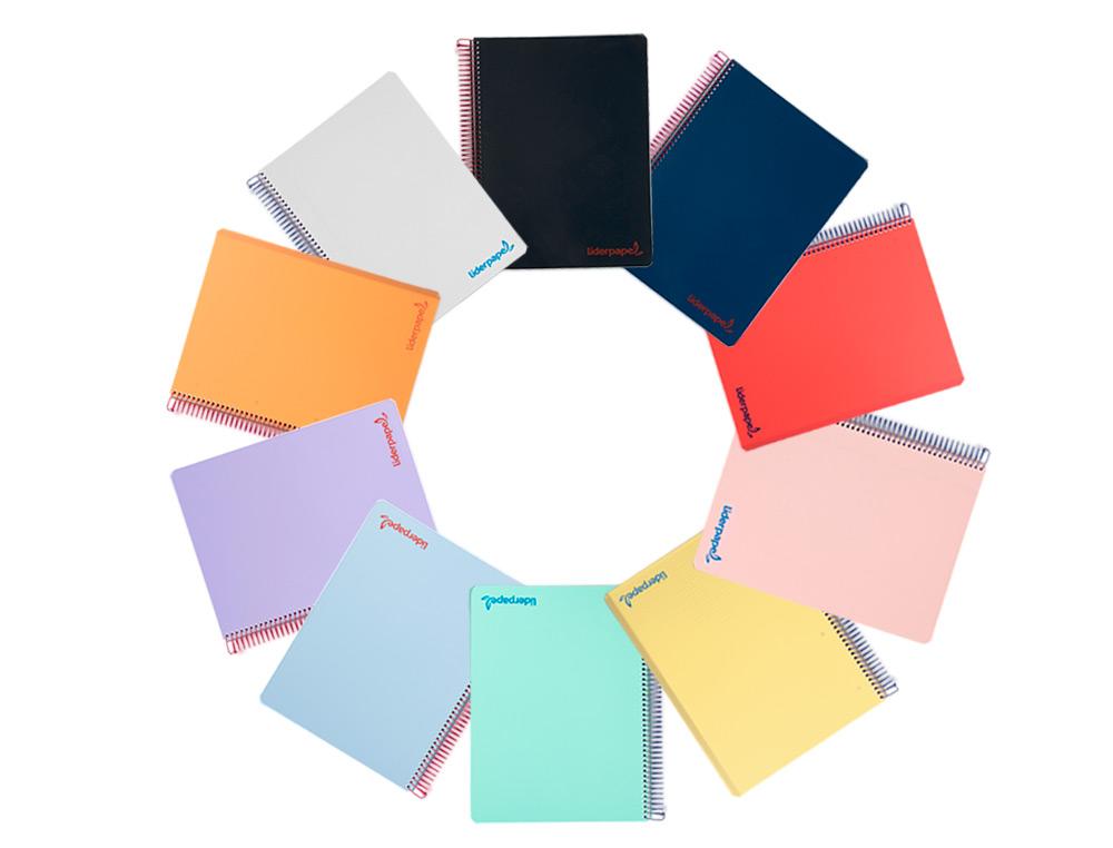 CUADERNO ESPIRAL LIDERPAPEL A4 WONDER TAPA PLASTICO 80H 90GR CUADRO 5MM CON MARGEN COLORES SURTIDOS