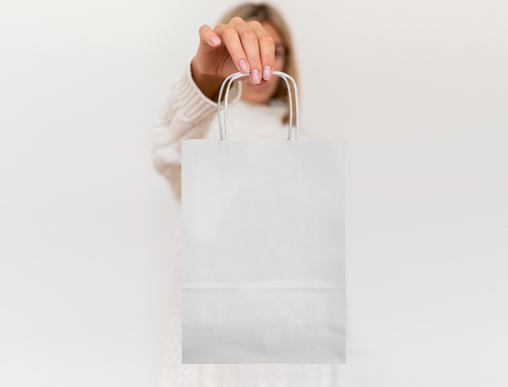 BOLSA PAPEL Q-CONNECT CELULOSA BLANCO L CON ASA RETORCIDA 320X400X140 MM