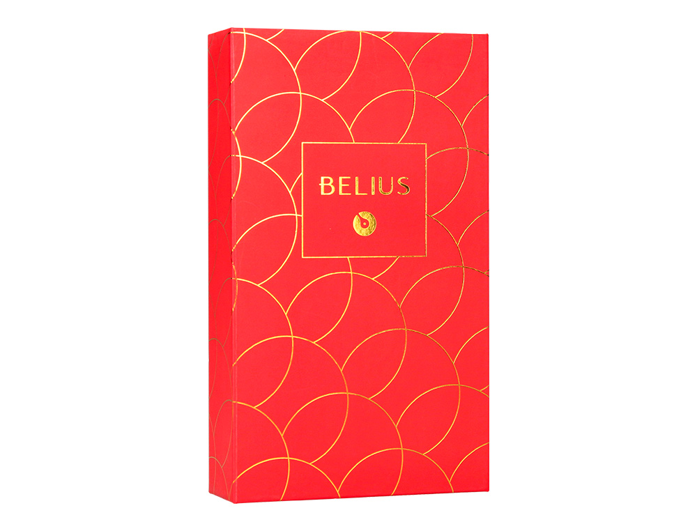 BOLIGRAFO Y ESTUCHE BELIUS PASSION DOR ALUMINIO TEXTURA CEPILLADA COLOR ROJO Y DORADO TINTA AZUL CAJA DE DISEO