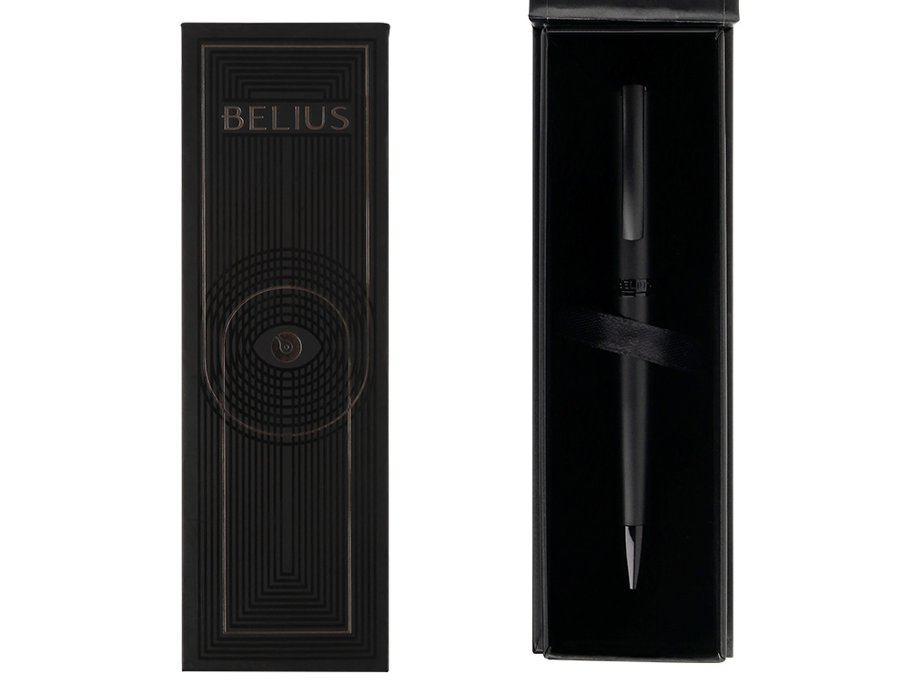 BOLIGRAFO BELIUS TURBO ALUMINIO COLOR NEGRO TINTA AZUL CAJA DE DISEO