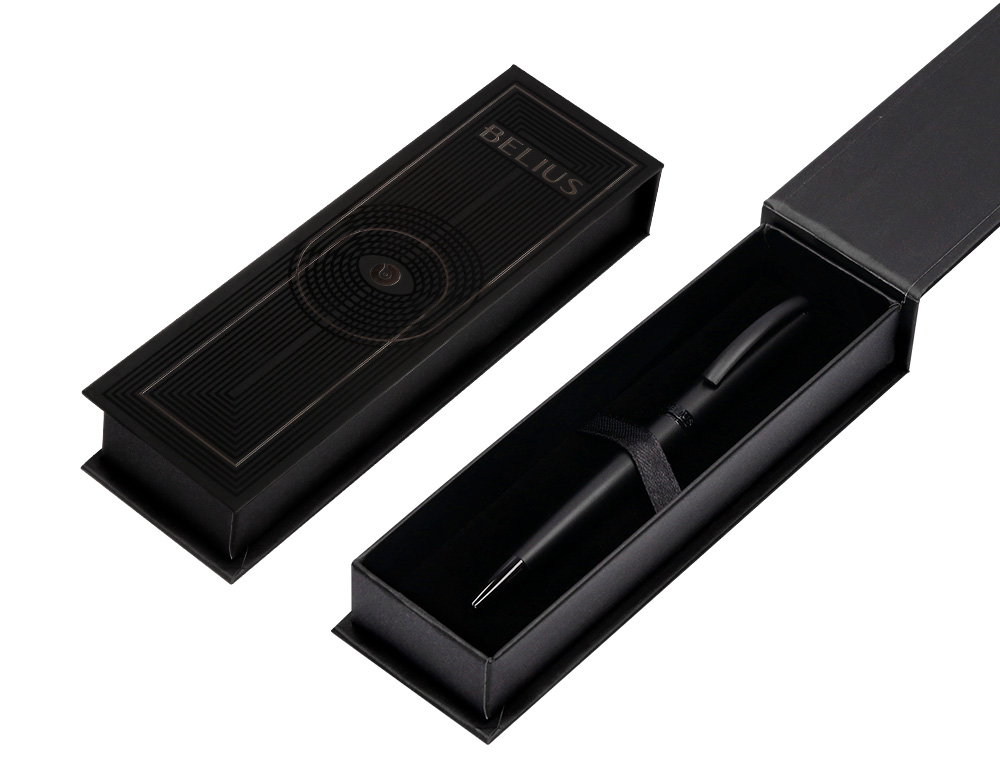 BOLIGRAFO BELIUS TURBO ALUMINIO COLOR NEGRO TINTA AZUL CAJA DE DISEO