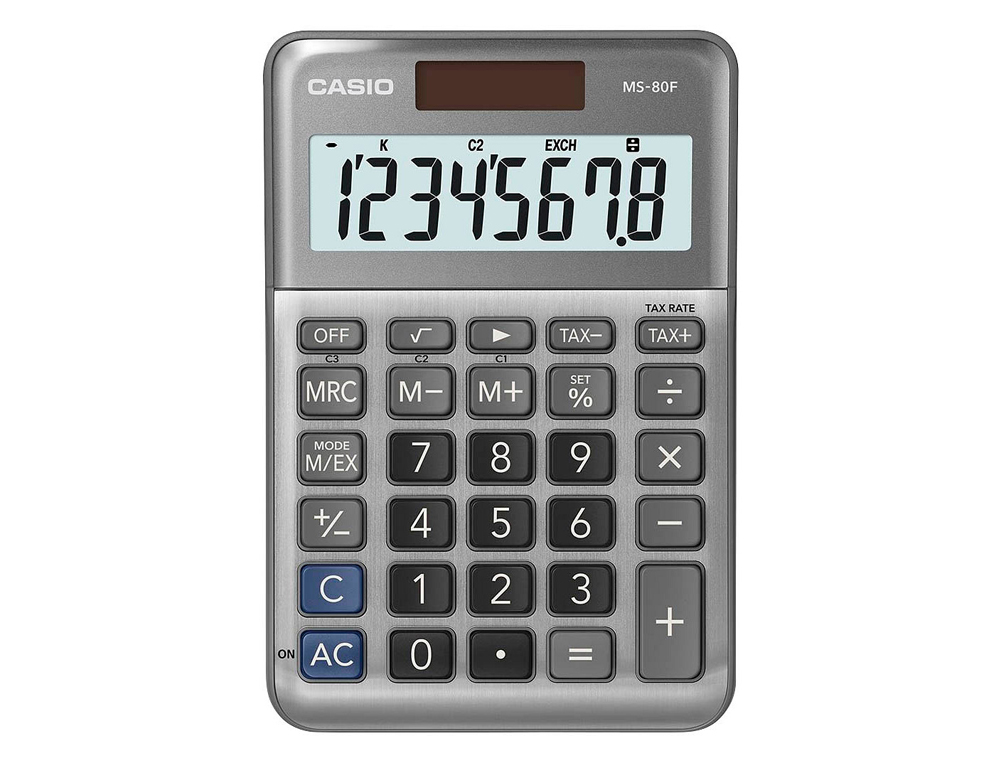 CALCULADORA CASIO MS-80F SOBREMESA 8 DIGITOS TAX +/- COLOR PLATA