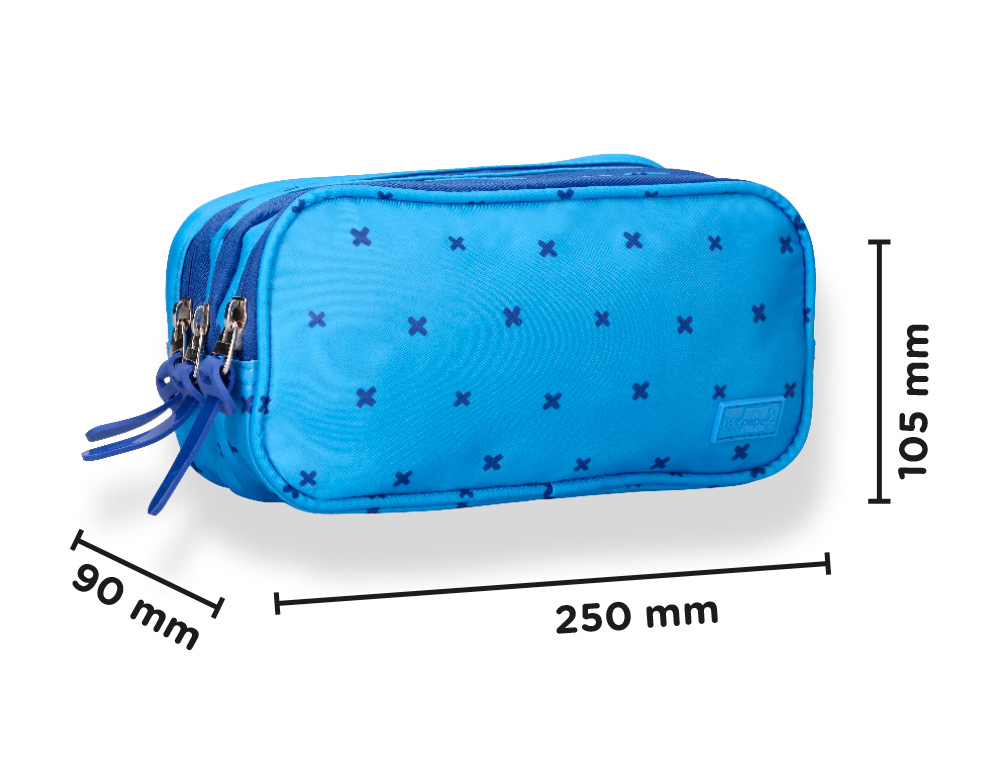 ESTUCHE PORTATODO LIDERPAPEL MULTIBOLSILLO 3 CREMALLERAS AZUL CRUCES A JUEGO CON MOCHILA 150X90X240 MM