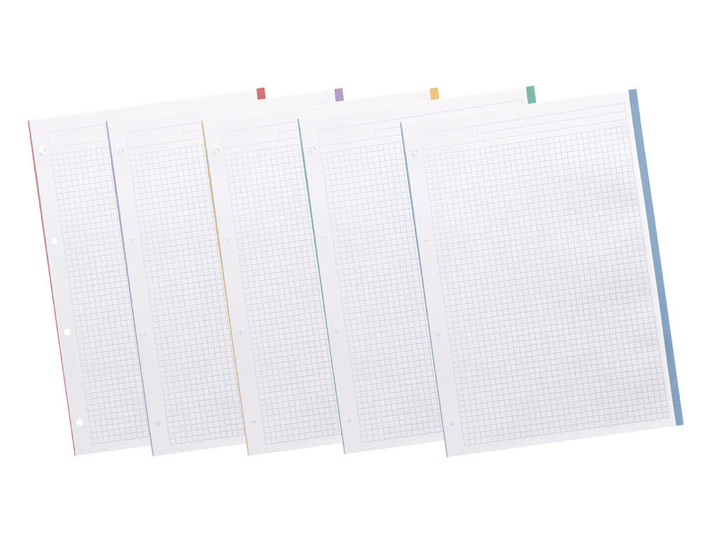 RECAMBIO LIDERPAPEL A4 200+50 HOJAS 90GR CUADRO 5MM 4 TALADROS BANDAS DE 5 COLORES