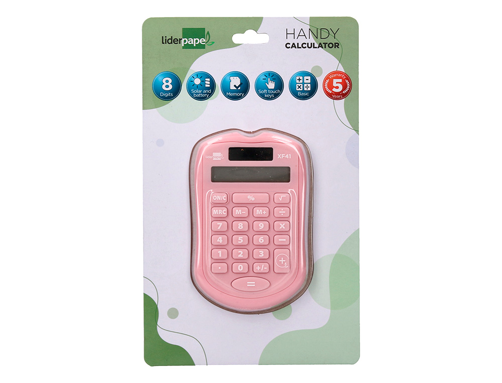 CALCULADORA LIDERPAPEL BOLSILLO XF41 8 DIGITOS SOLAR Y PILAS COLOR ROSA 94X59,5X10,5MM