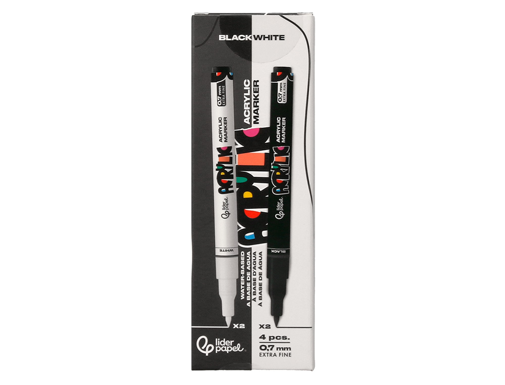 ROTULADOR LIDERPAPEL ACRYLIC BASE AGUA TODO TIPO DE SUPERFICIE PUNTA FINA 0,7 MM CAJA DE 4 PERFILADORES