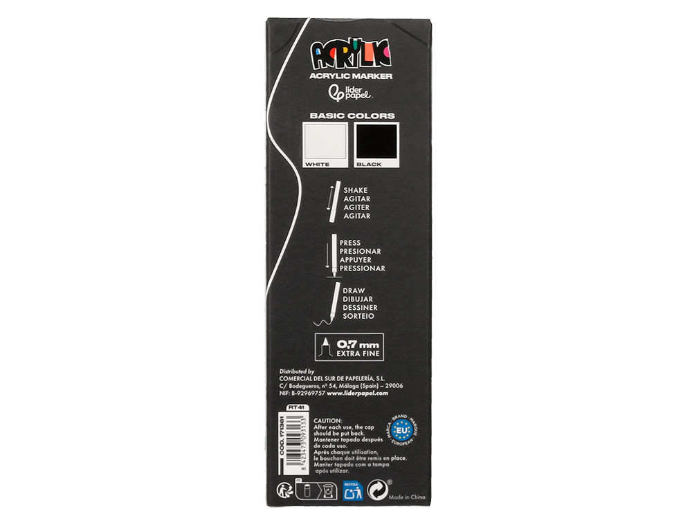 ROTULADOR LIDERPAPEL ACRYLIC BASE AGUA TODO TIPO DE SUPERFICIE PUNTA FINA 0,7 MM CAJA DE 4 PERFILADORES