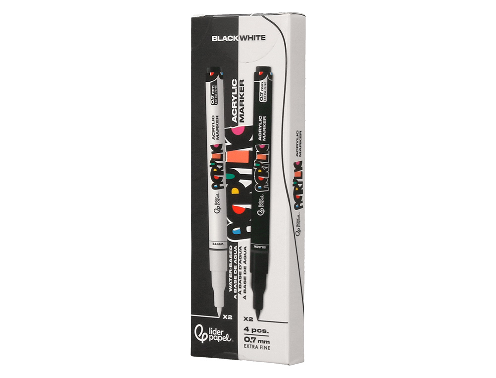 ROTULADOR LIDERPAPEL ACRYLIC BASE AGUA TODO TIPO DE SUPERFICIE PUNTA FINA 0,7 MM CAJA DE 4 PERFILADORES