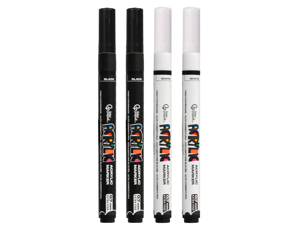 ROTULADOR LIDERPAPEL ACRYLIC BASE AGUA TODO TIPO DE SUPERFICIE PUNTA FINA 0,7 MM CAJA DE 4 PERFILADORES
