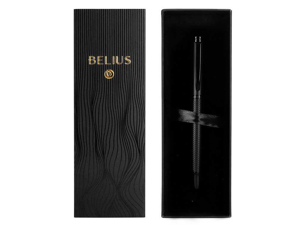 PLUMA BELIUS NEPTUNO ALUMINIO TEXTURA WAVY COLOR AZUL MARINO TINTA AZUL CAJA DE DISEÑO