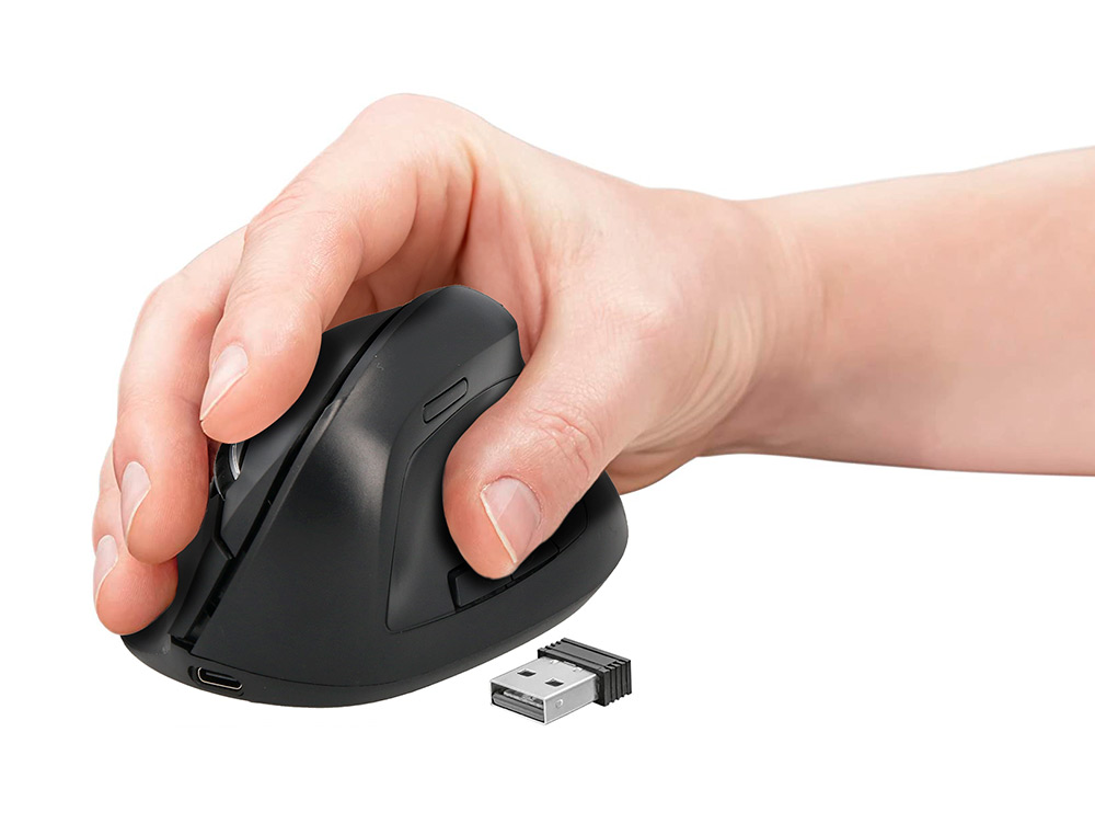 RATON Q-CONNECT OPTICO INALAMBRICO ERGONOMICO VERTICAL DPI 800/1200/1600 BATERIA RECARGABLE NEGRO