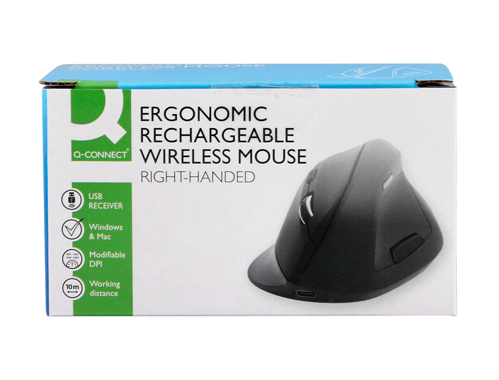 RATON Q-CONNECT OPTICO INALAMBRICO ERGONOMICO VERTICAL DPI 800/1200/1600 BATERIA RECARGABLE NEGRO