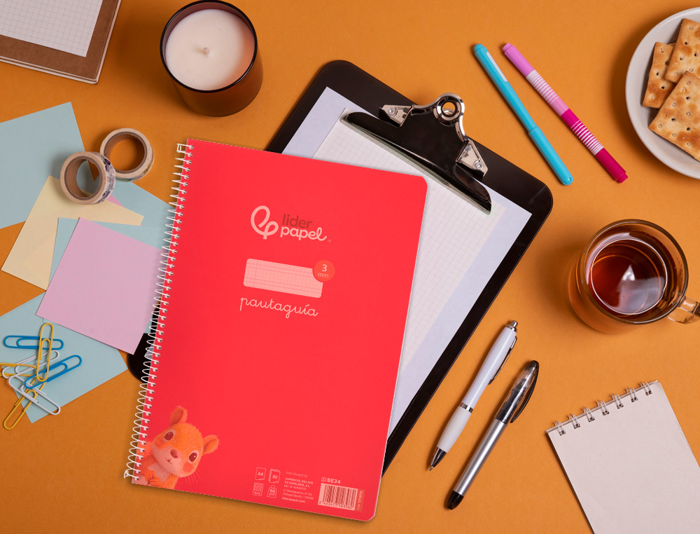 CUADERNO ESPIRAL LIDERPAPEL A4 PAUTAGUIA TAPA PLASTICO 80H 90GR CUADRO PAUTADO 3MM CON MARGEN COLOR ROJO