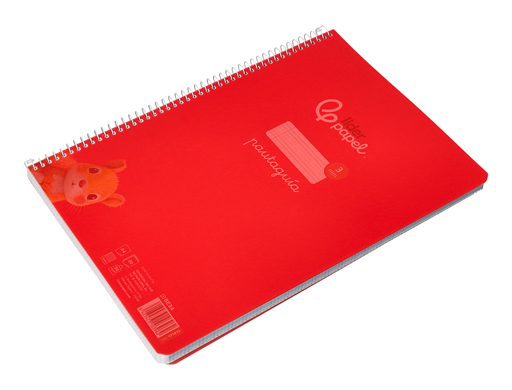 CUADERNO ESPIRAL LIDERPAPEL A4 PAUTAGUIA TAPA PLASTICO 80H 90GR CUADRO PAUTADO 3MM CON MARGEN COLOR ROJO