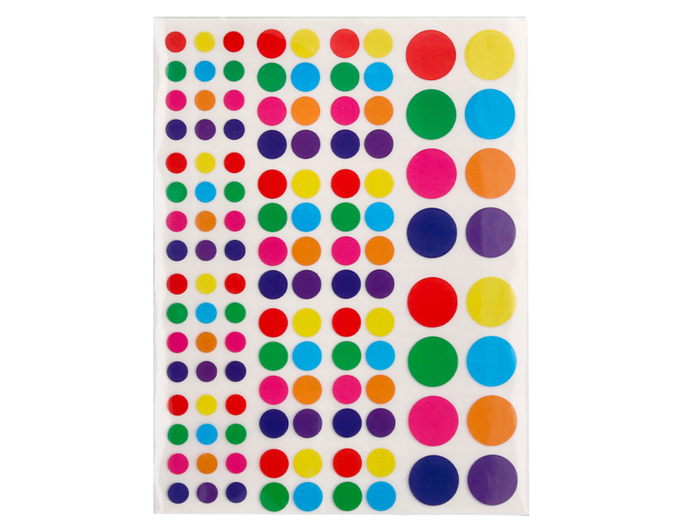 GOMETS LIDERPAPEL AUTOADHESIVO CIRCULOS COLORES Y TAMAOS SURTIDOS BOLSA DE 10 HOJAS 1200 UNIDADES
