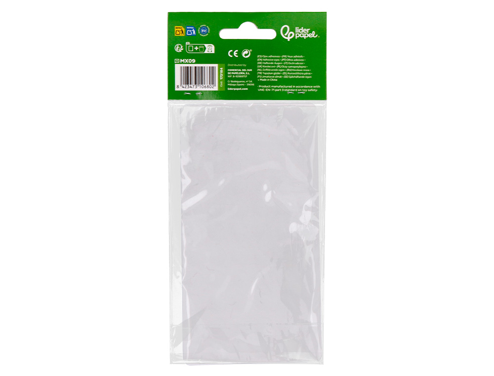 OJO ADHESIVO LIDERPAPEL 10 MM CON PUPILA NEGRA Y PESTAA DE COLOR AZUL PACK DE 66 UNIDADES